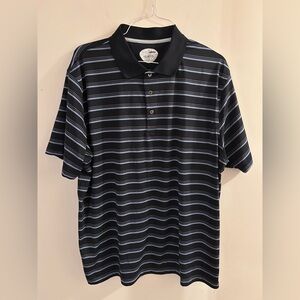 Men's Grand Slam XXL Blue Striped Slim Fit Polo Golf Shirt 3 Button Collared
